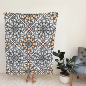 Peach Grey Moroccan Floral Art Fleece Blanket