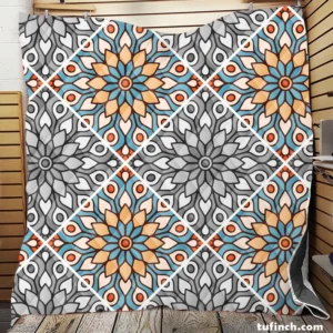 Peach Grey Moroccan Floral Art Quilt Blanket