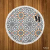 Peach Grey Moroccan Floral Art Round Beach Towel