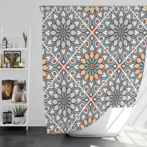 Peach Grey Moroccan Floral Art Shower Curtain