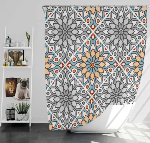 Peach Grey Moroccan Floral Art Shower Curtain