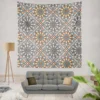 Peach Grey Moroccan Floral Art Wall Tapestry