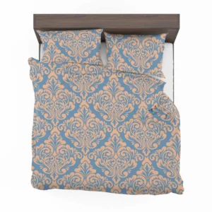 Peach Orange Damask In Blue Bedding Set 2