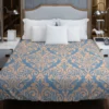 Peach Orange Damask In Blue Duvet Cover