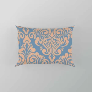 Peach Orange Damask In Blue Pillow Case