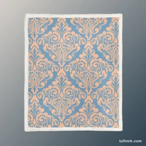 Peach Orange Damask In Blue Sherpa Fleece Blanket 1