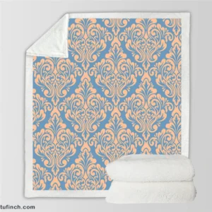 Peach Orange Damask In Blue Sherpa Fleece Blanket