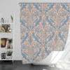 Peach Orange Damask In Blue Shower Curtain