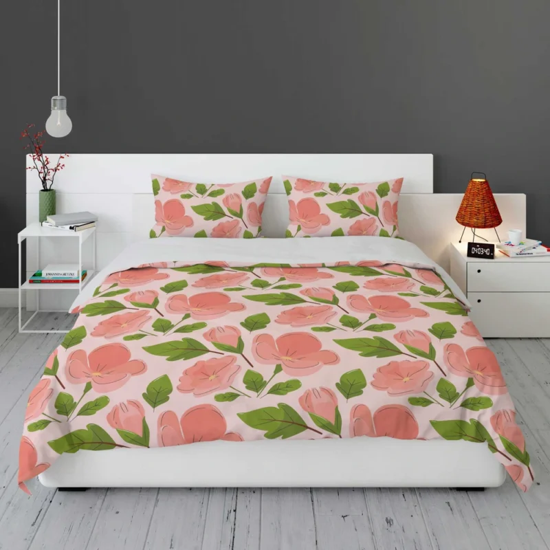 Peach Tones Floral Pattern Bedding Set 1