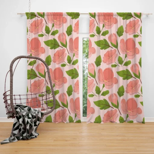 Peach Tones Floral Pattern Curtain