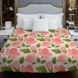 Peach Tones Floral Pattern Duvet Cover