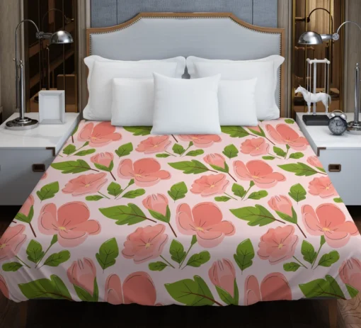 Peach Tones Floral Pattern Duvet Cover