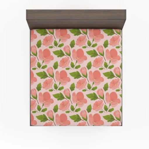 Peach Tones Floral Pattern Fitted Sheet