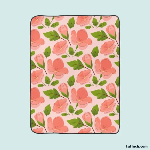 Peach Tones Floral Pattern Fleece Blanket 1