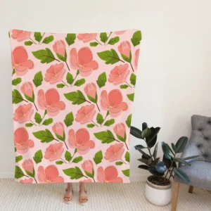 Peach Tones Floral Pattern Fleece Blanket