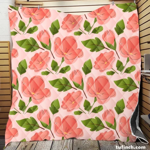 Peach Tones Floral Pattern Quilt Blanket