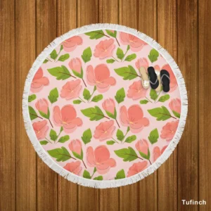 Peach Tones Floral Pattern Round Beach Towel