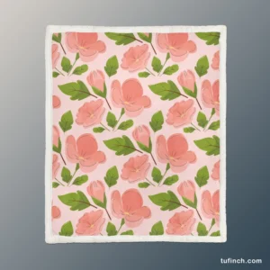 Peach Tones Floral Pattern Sherpa Fleece Blanket 1