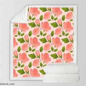 Peach Tones Floral Pattern Sherpa Fleece Blanket