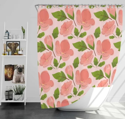 Peach Tones Floral Pattern Shower Curtain