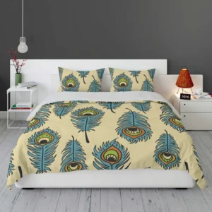 Peacock Feather Hand Drawn Design Bedding Set 1