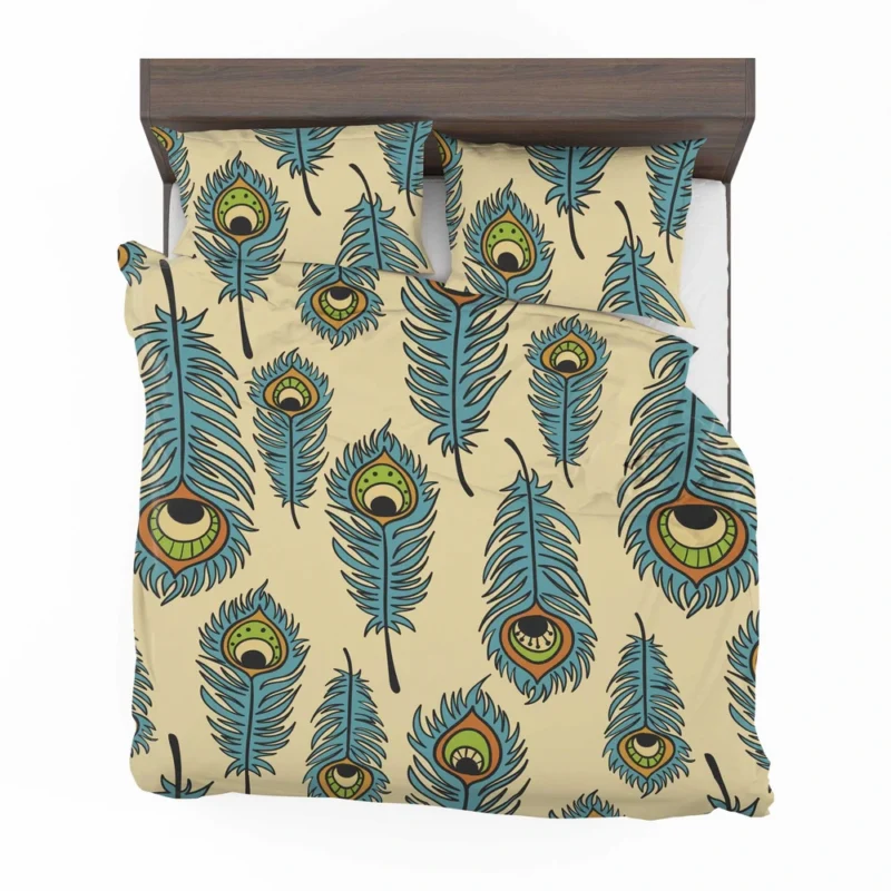 Peacock Feather Hand Drawn Design Bedding Set 2