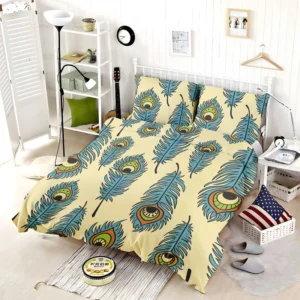 Peacock Feather Hand Drawn Design Bedding Set