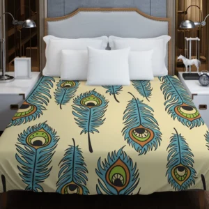 Peacock Feather Hand Drawn Design Duvet Cover