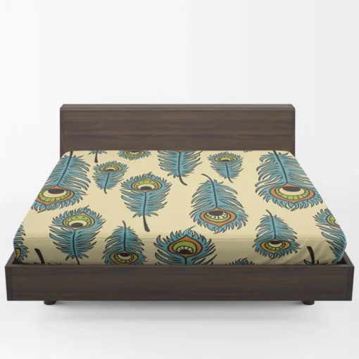 Peacock Feather Hand Drawn Design Fitted Sheet 1