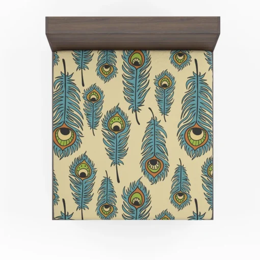 Peacock Feather Hand Drawn Design Fitted Sheet