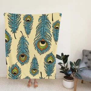 Peacock Feather Hand Drawn Design Fleece Blanket