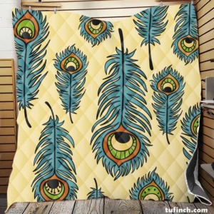 Peacock Feather Hand Drawn Design Quilt Blanket