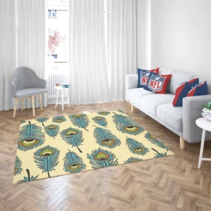 Peacock Feather Hand Drawn Design Rug 2