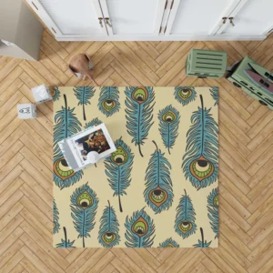 Peacock Feather Hand Drawn Design Rug