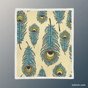 Peacock Feather Hand Drawn Design Sherpa Fleece Blanket 1