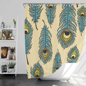 Peacock Feather Hand Drawn Design Shower Curtain