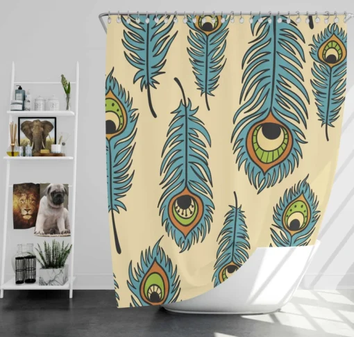 Peacock Feather Hand Drawn Design Shower Curtain