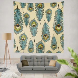 Peacock Feather Hand Drawn Design Wall Tapestry