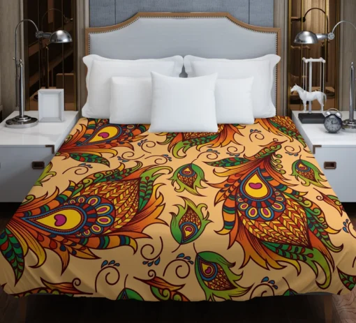 Peacock Feathers Oriental Style Duvet Cover