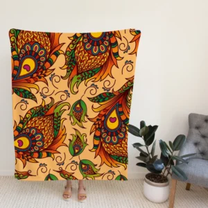 Peacock Feathers Oriental Style Fleece Blanket