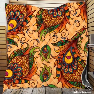 Peacock Feathers Oriental Style Quilt Blanket