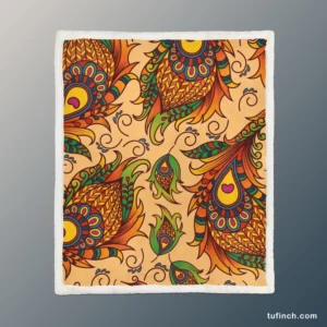 Peacock Feathers Oriental Style Sherpa Fleece Blanket 1