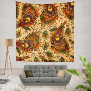 Peacock Feathers Oriental Style Wall Tapestry