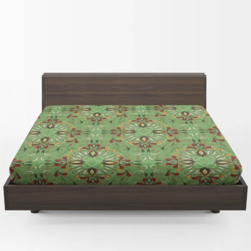 Persian Green Pattern Design Fitted Sheet 1