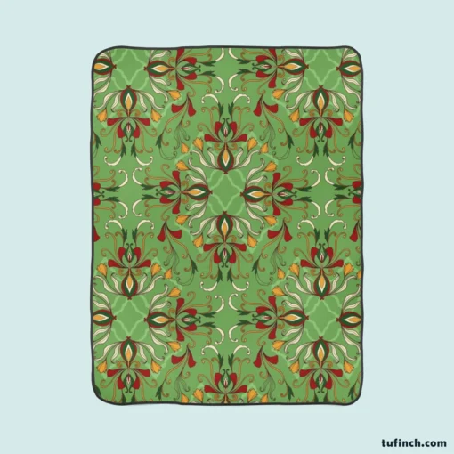 Persian Green Pattern Design Fleece Blanket 1