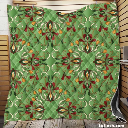 Persian Green Pattern Design Quilt Blanket