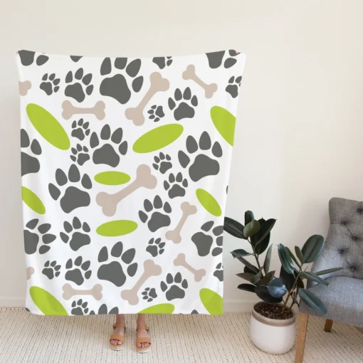 Pet Paws Footprints Design Fleece Blanket