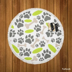 Pet Paws Footprints Design Round Beach Towel