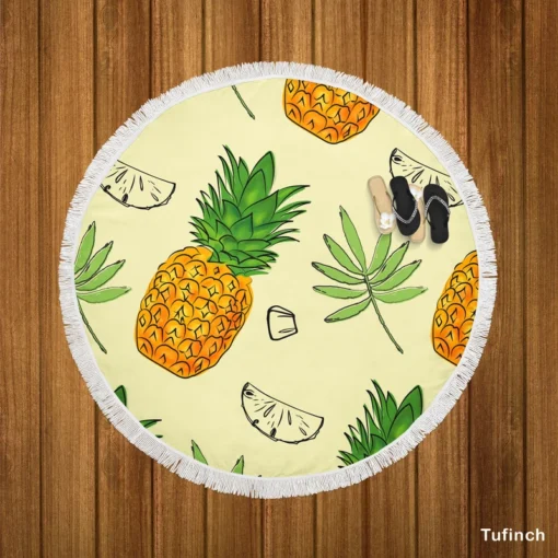 Pineapple Slice Leave Pattern Round Beach Towel