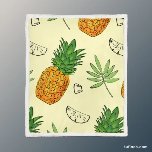 Pineapple Slice Leave Pattern Sherpa Fleece Blanket 1